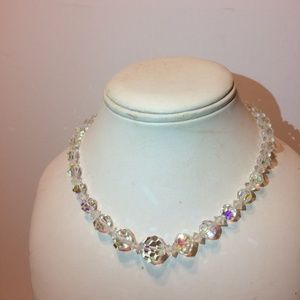 $33/2+ Vtg Crystal Choker Necklace Aurora Borealis
